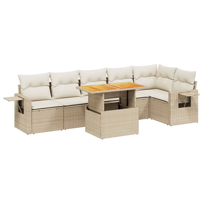 7-delige Loungeset met kussens poly rattan beige