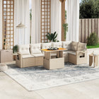 7-delige Loungeset met kussens poly rattan beige