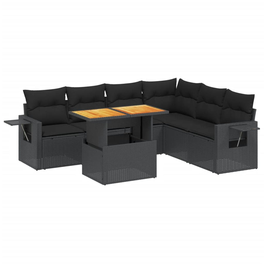 7-Delige Loungeset Met Kussens Poly Rattan Zwart