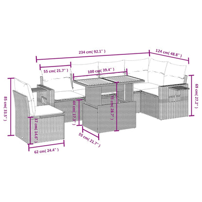 7-Delige Loungeset Met Kussens Poly Rattan Zwart