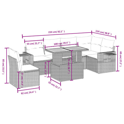 7-Delige Loungeset Met Kussens Poly Rattan Zwart