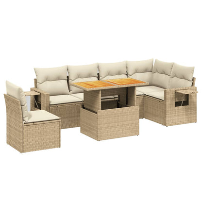 7-delige Loungeset met kussens poly rattan beige