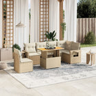 7-delige Loungeset met kussens poly rattan beige