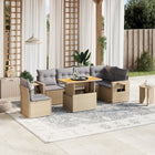 7-delige Loungeset met kussens poly rattan beige