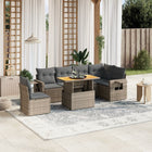 7-delige Loungeset met kussens poly rattan grijs