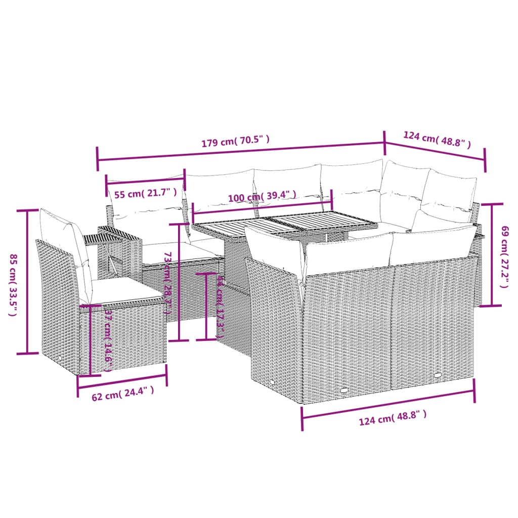 9-Delige Loungeset Met Kussens Poly Rattan Zwart