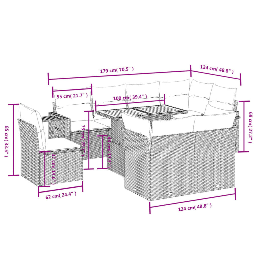 9-Delige Loungeset Met Kussens Poly Rattan Zwart