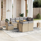 9-delige Loungeset met kussens poly rattan beige