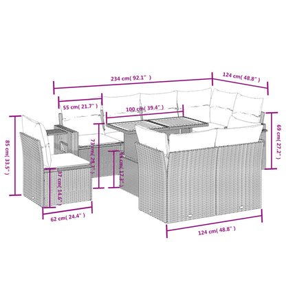 9-delige Loungeset met kussens poly rattan grijs