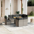 9-delige Loungeset met kussens poly rattan grijs