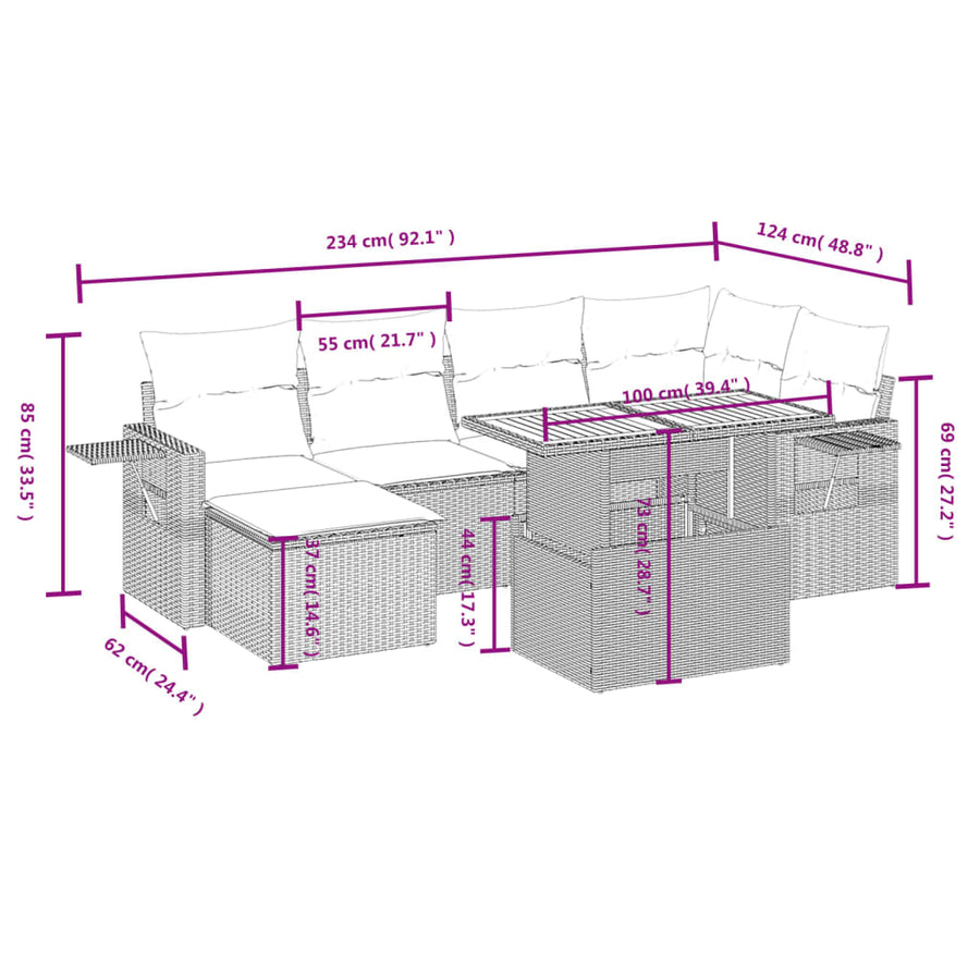 7-Delige Loungeset Met Kussens Poly Rattan Zwart