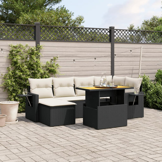 7-Delige Loungeset Met Kussens Poly Rattan Zwart