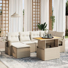 7-delige Loungeset met kussens poly rattan beige