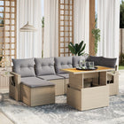 7-delige Loungeset met kussens poly rattan beige