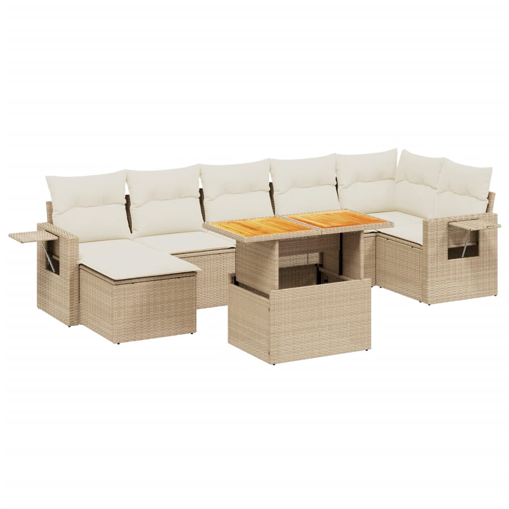 8-delige Loungeset met kussens poly rattan beige