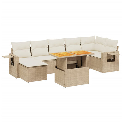 8-delige Loungeset met kussens poly rattan beige