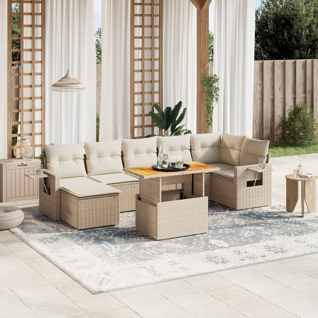 8-delige Loungeset met kussens poly rattan beige