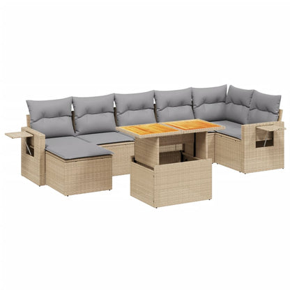 8-delige Loungeset met kussens poly rattan beige