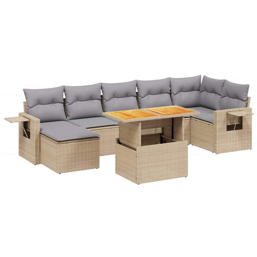 8-delige Loungeset met kussens poly rattan beige