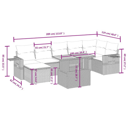 8-delige Loungeset met kussens poly rattan beige