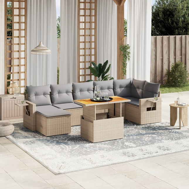 8-delige Loungeset met kussens poly rattan beige