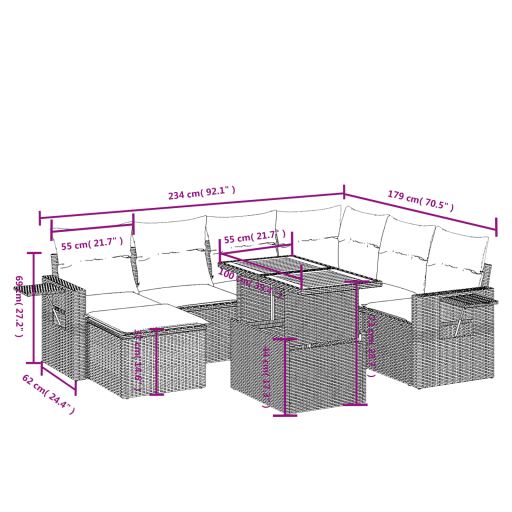 8-Delige Loungeset Met Kussens Poly Rattan Zwart