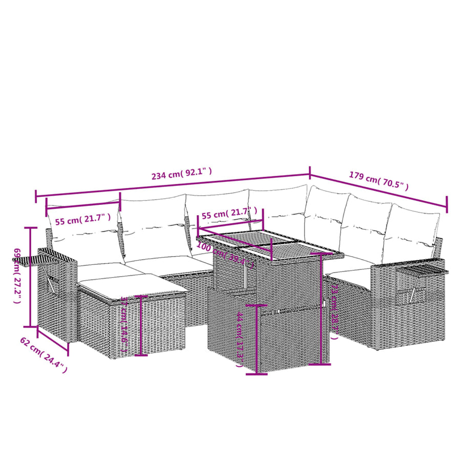 8-Delige Loungeset Met Kussens Poly Rattan Zwart