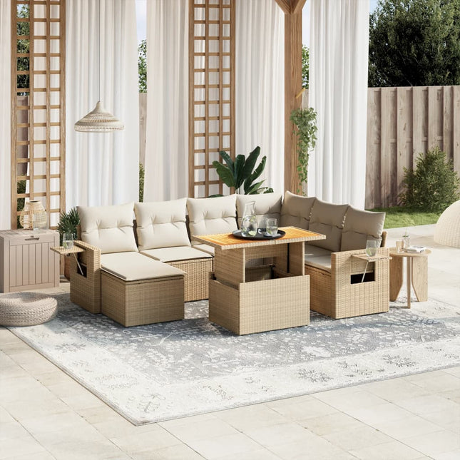 8-delige Loungeset met kussens poly rattan beige