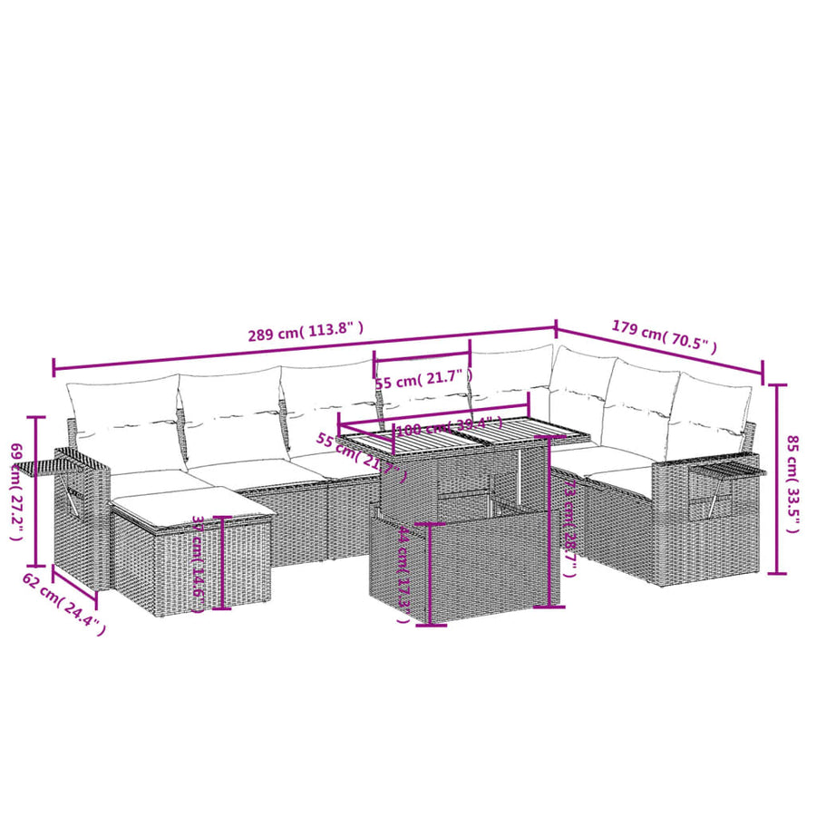 9-Delige Loungeset Met Kussens Poly Rattan Zwart