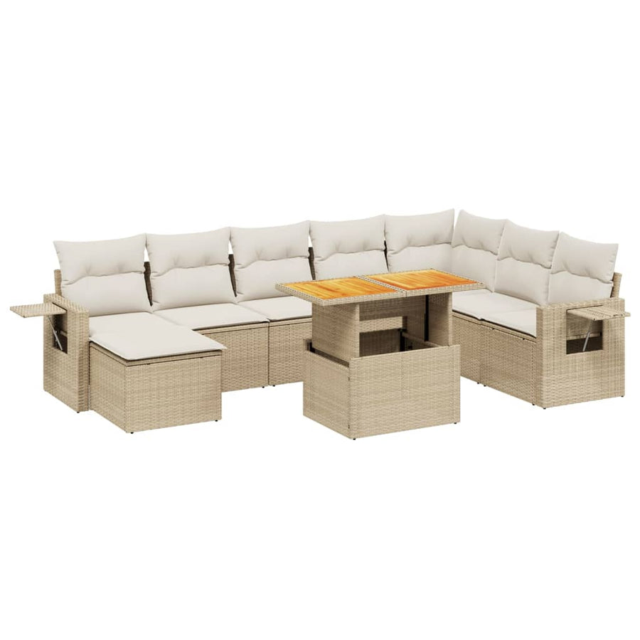 9-delige Loungeset met kussens poly rattan beige