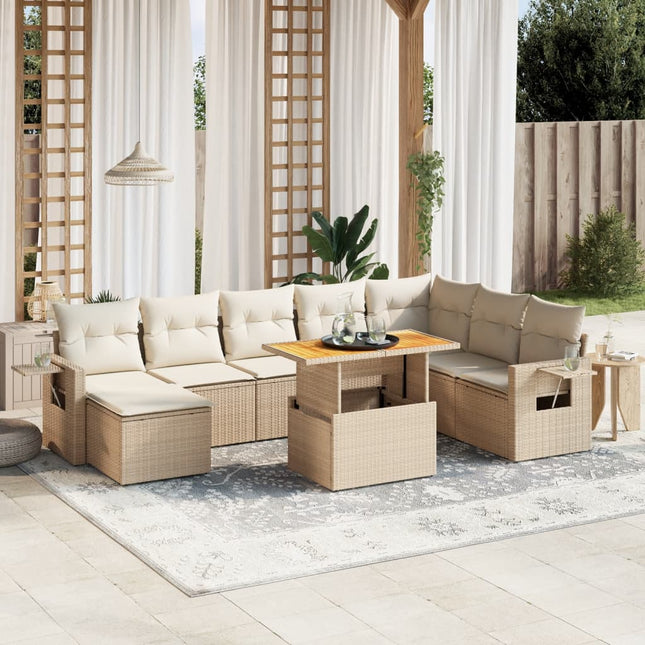 9-delige Loungeset met kussens poly rattan beige