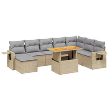 9-delige Loungeset met kussens poly rattan beige