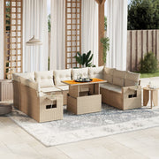 10-piece Lounge Set with Cushions Poly Rattan Beige