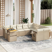 10-piece Lounge Set with Cushions Poly Rattan Beige
