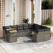 Loungeset poly rattan grijs 10-delig