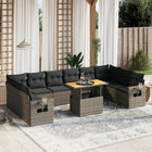 11-delige Loungeset met kussens poly rattan grijs