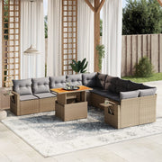 Tuinset 11-delig poly rattan beige met kussens