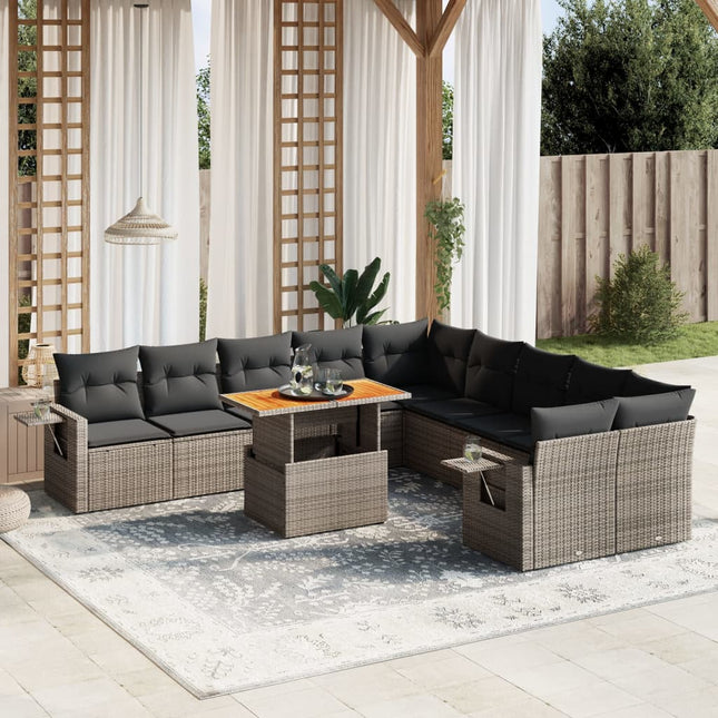 11-delige Loungeset met kussens poly rattan grijs