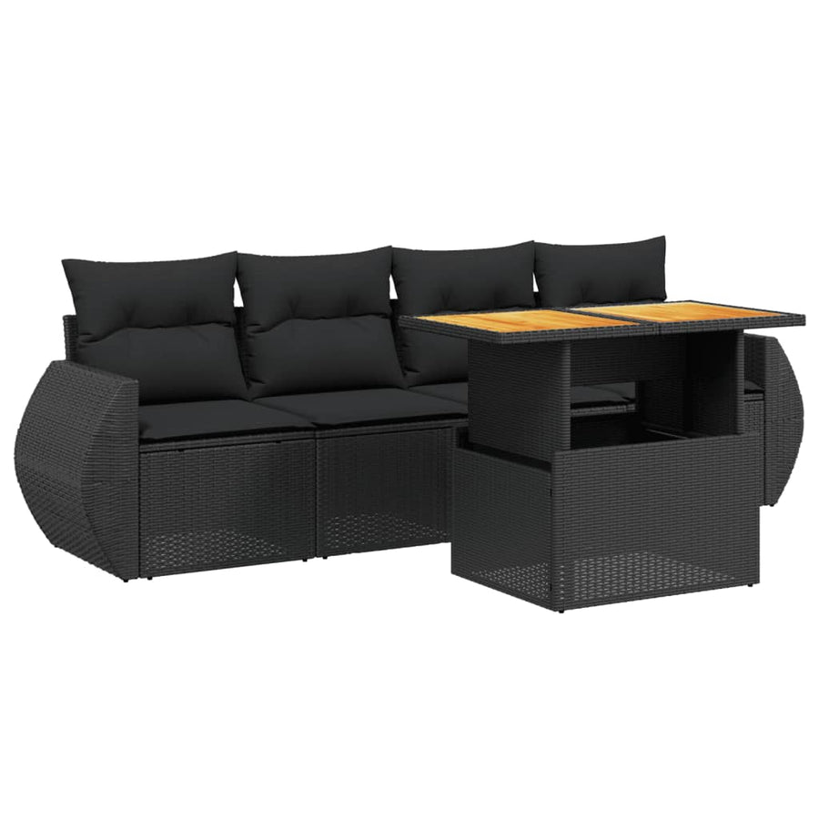 5-Delige Loungeset Met Kussens Poly Rattan Zwart