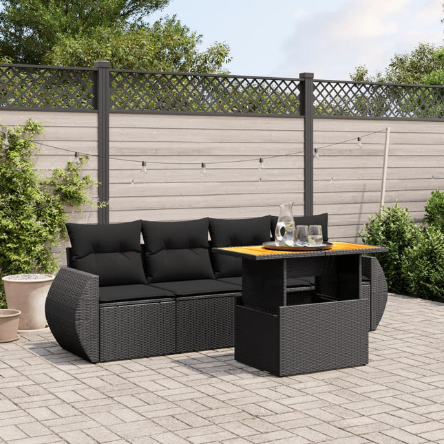 5-Delige Loungeset Met Kussens Poly Rattan Zwart