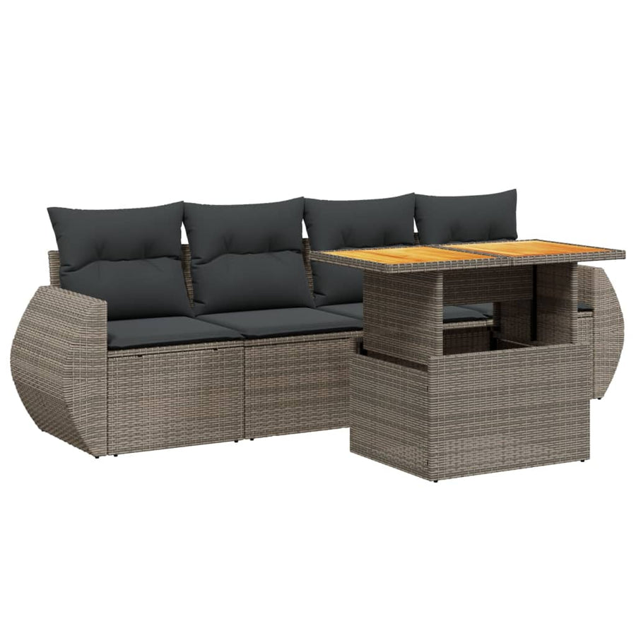 5-delige Loungeset met kussens poly rattan grijs