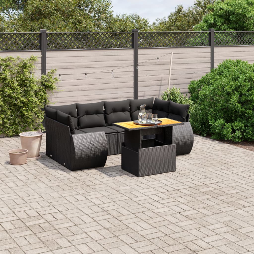 7-Delige Loungeset Met Kussens Poly Rattan Zwart