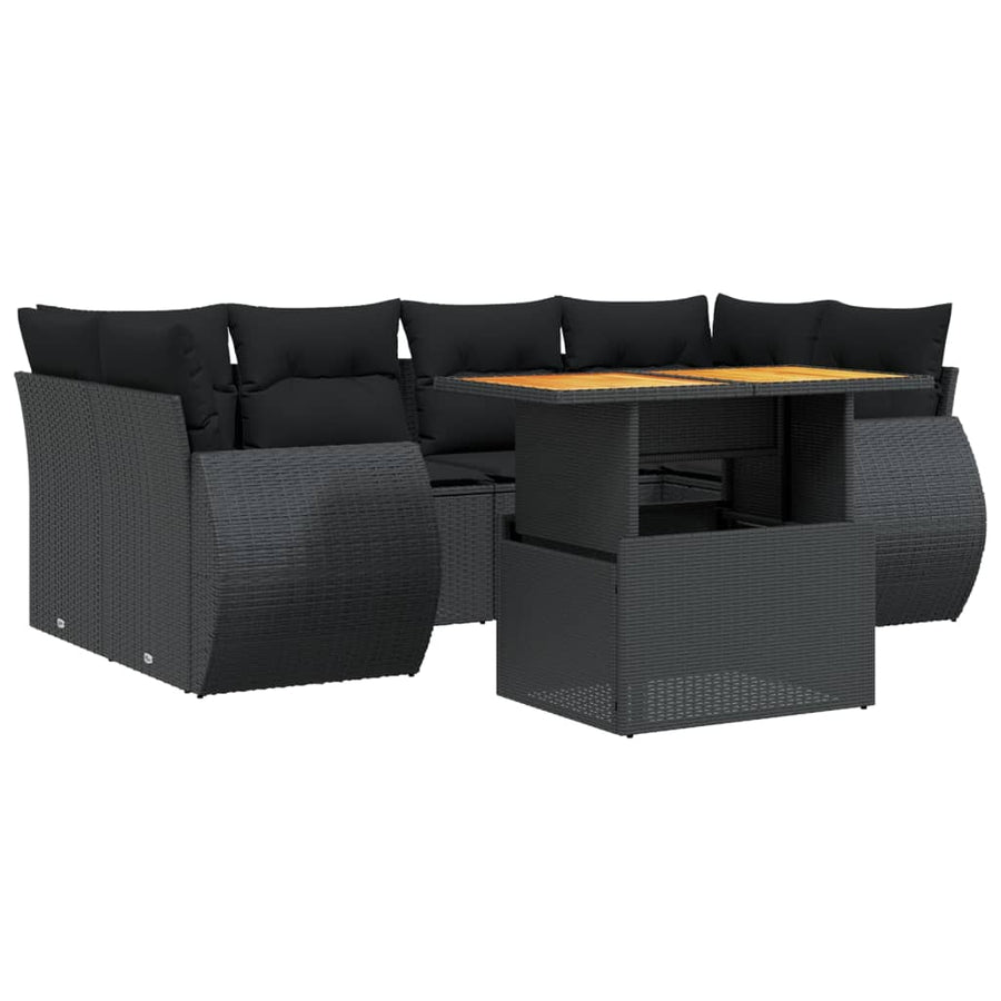 7-Delige Loungeset Met Kussens Poly Rattan Zwart