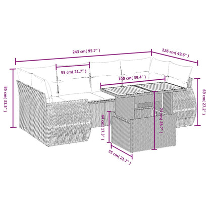 7-Delige Loungeset Met Kussens Poly Rattan Zwart