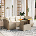 7-delige Loungeset met kussens poly rattan beige