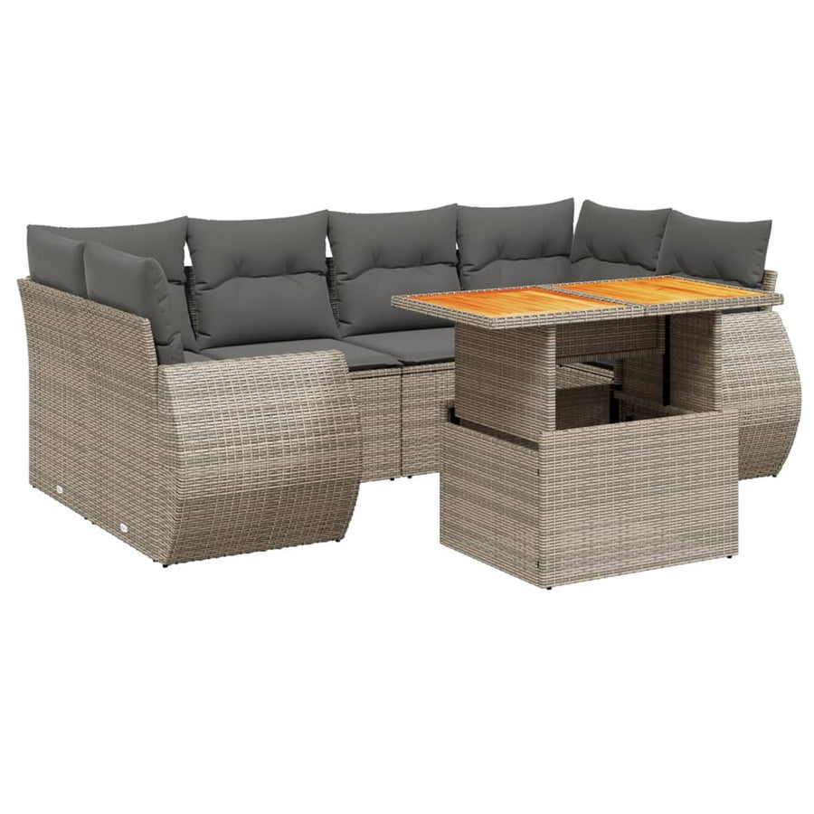 7-delige Loungeset met kussens poly rattan grijs