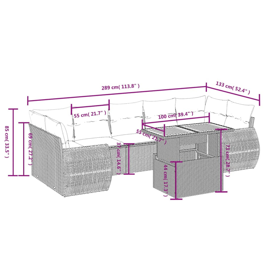 8-Delige Loungeset Met Kussens Poly Rattan Zwart