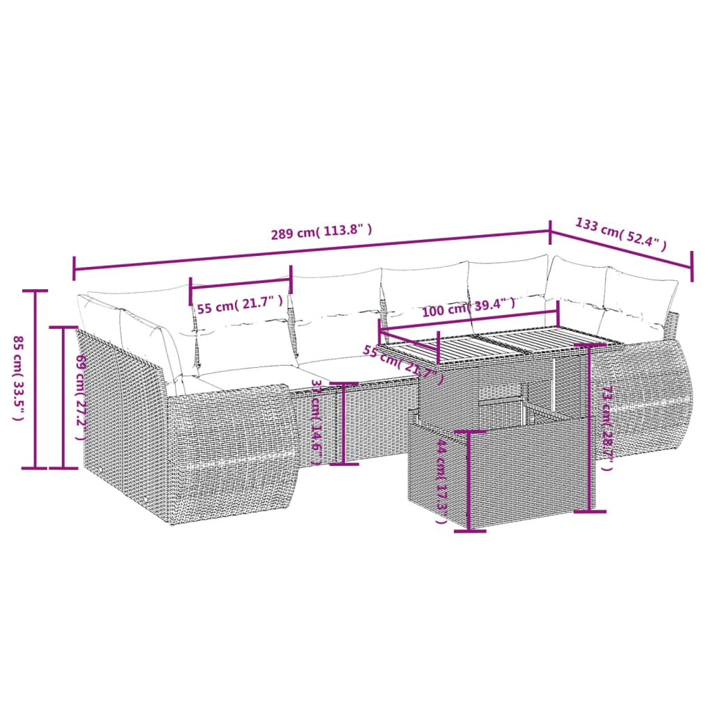 8-Delige Loungeset Met Kussens Poly Rattan Zwart
