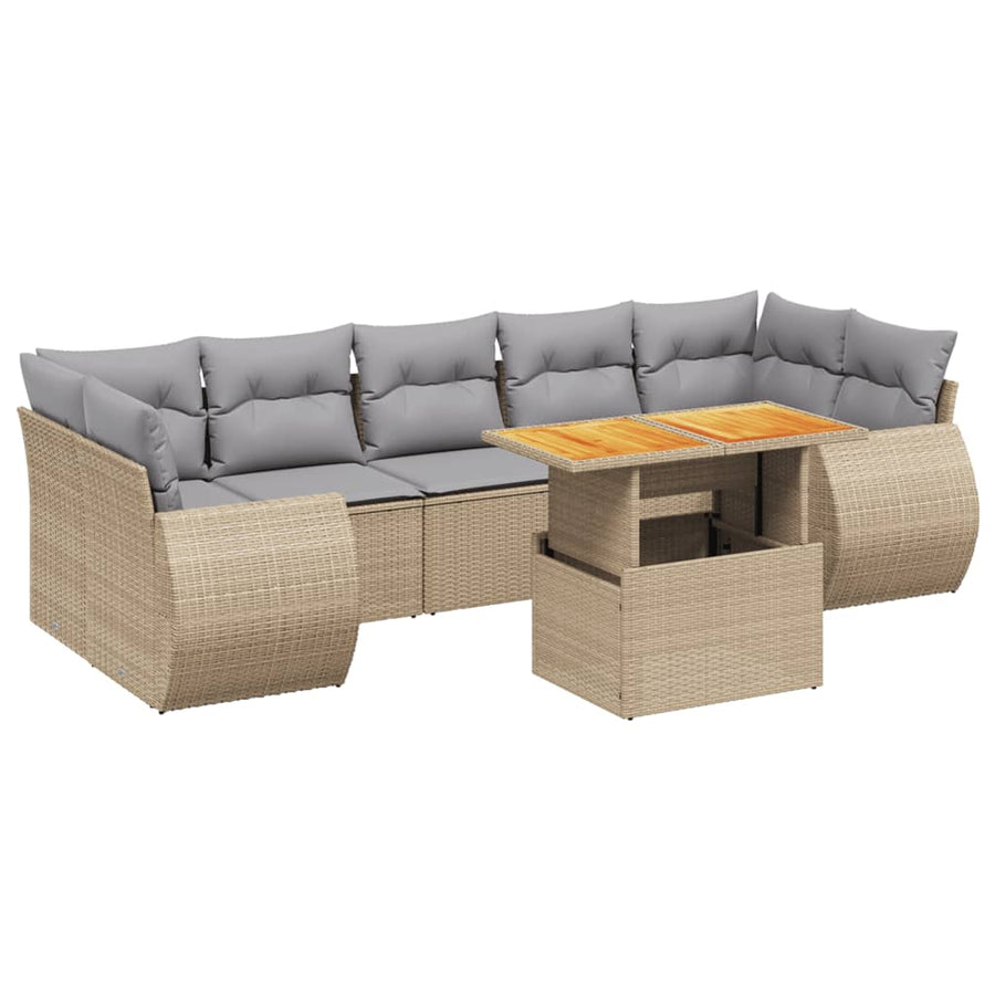 8-delige Loungeset met kussens poly rattan beige