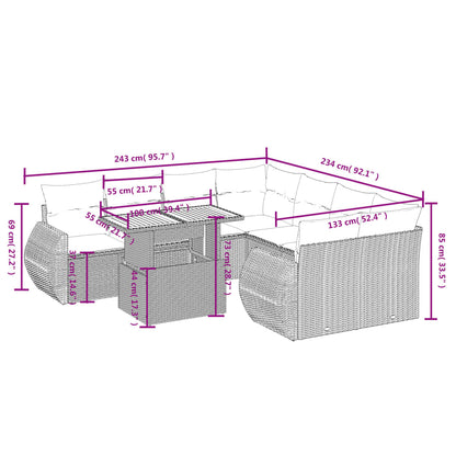 9-Delige Loungeset Met Kussens Poly Rattan Zwart